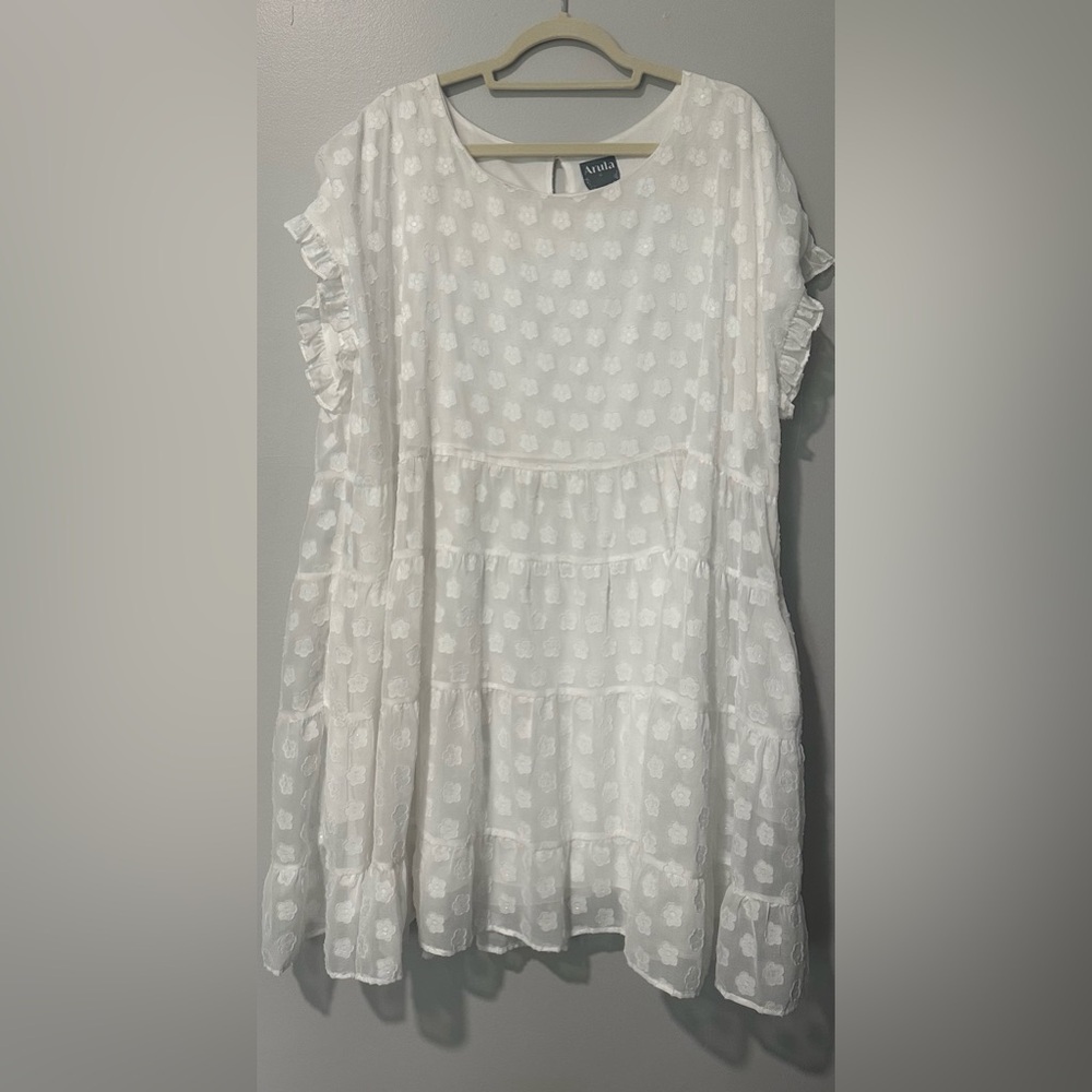Arula White Floral Ruffle Tier Babydoll Mini Dress Sz C (3X)